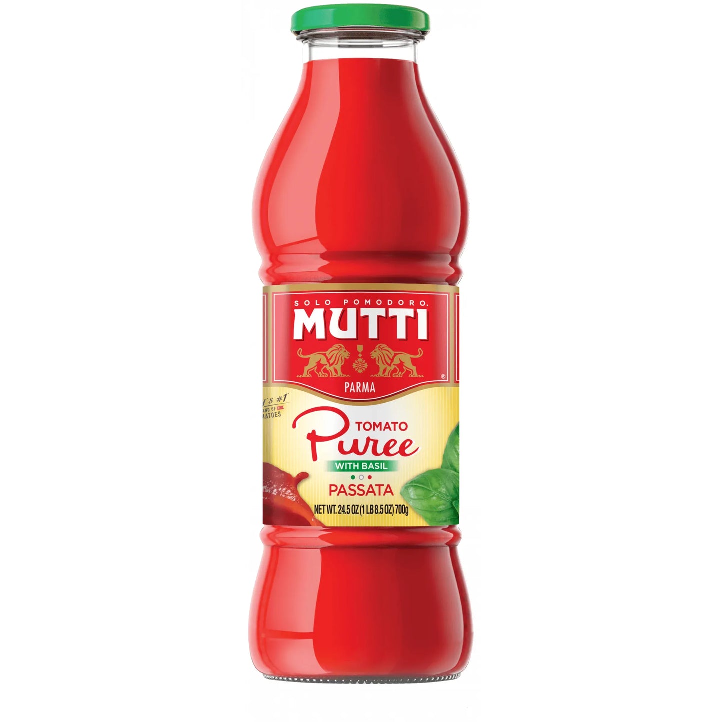 Mutti Puree (Passata) 700g w/Basil - 24.5oz Glass Jar