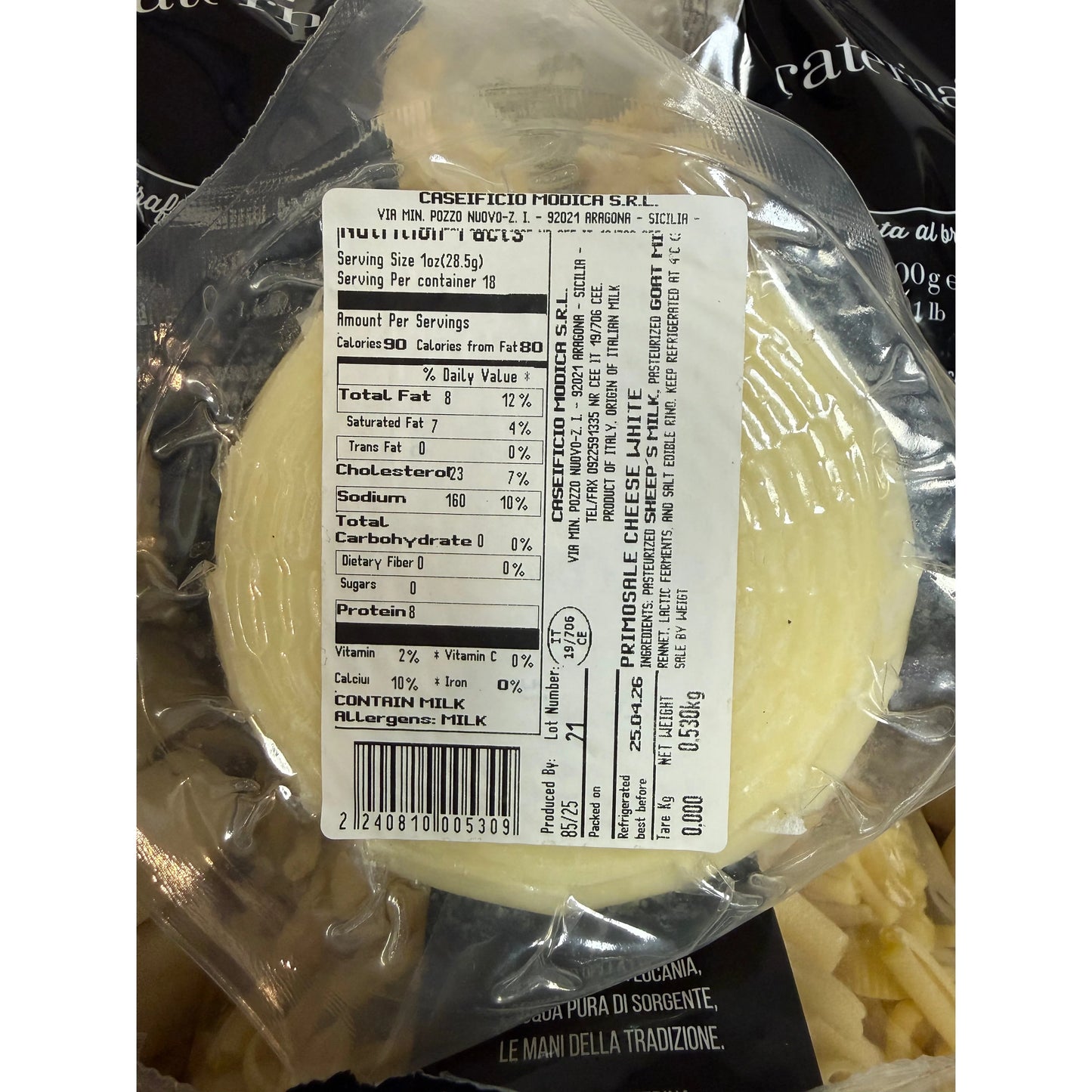 White Primosale Cheese - Modica Brand - 1lb Forms - Top Quality Sicilian Sheep Milk Cheese