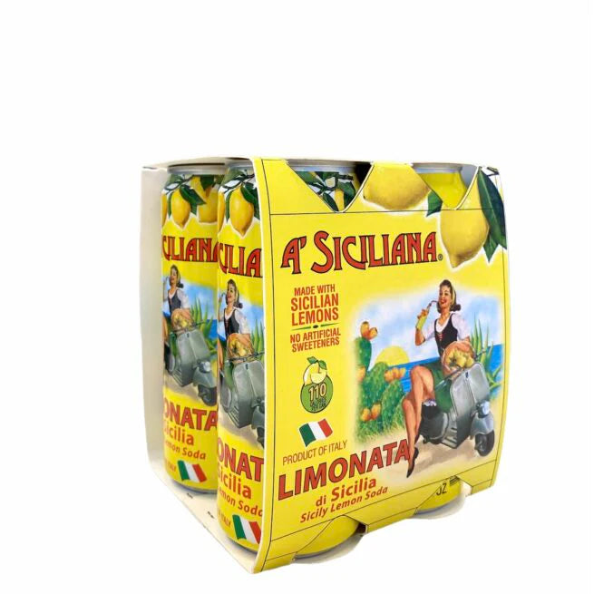 A' Siciliana Sicilian Limonata, Lemon Soda, 4 x 330ML