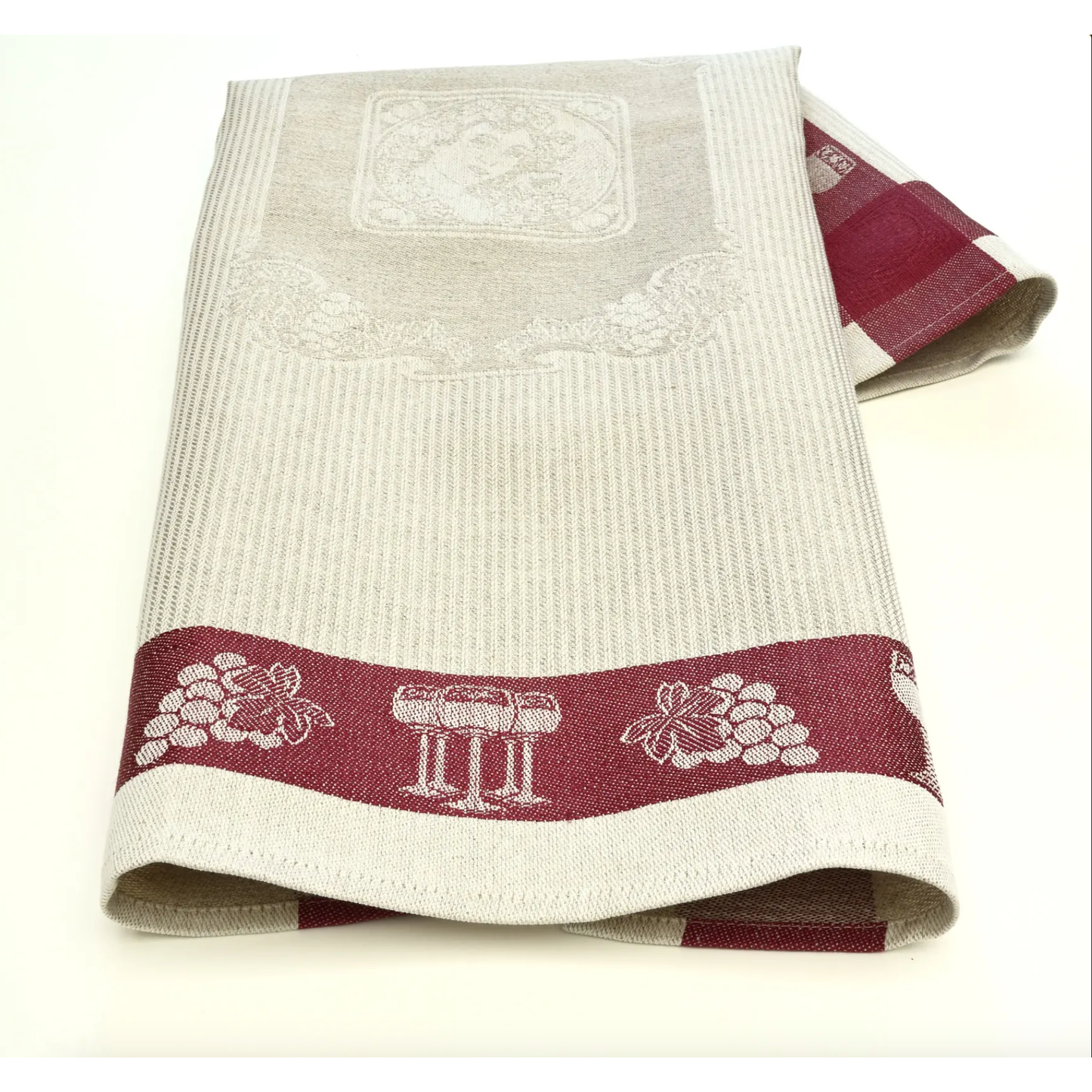 Wine Burgundy and Natural Linen and Cotton Tea Towel – 18″ x 28″