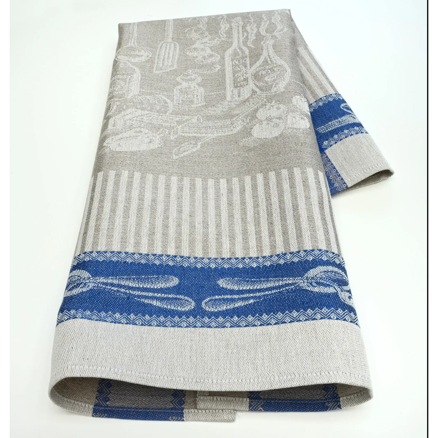 Pasta Linen and Cotton Tea Towel – 18″ x 28″ – Blue and Natural