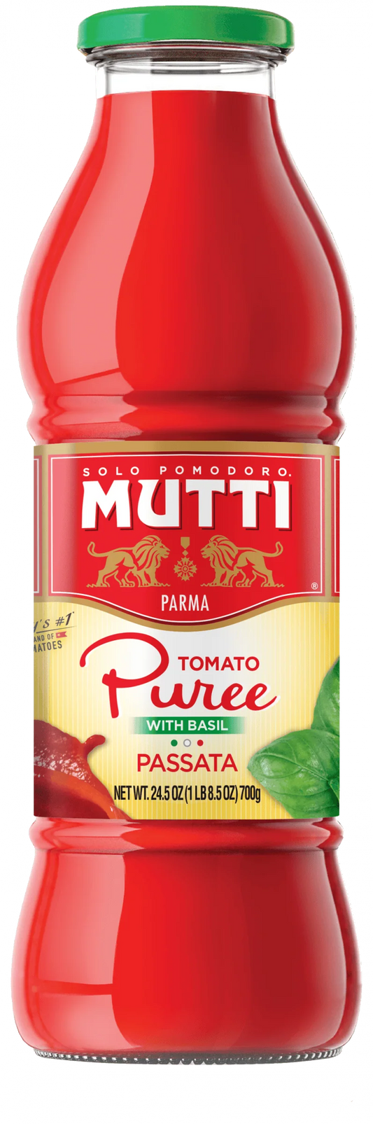 Mutti Puree (Passata) 700g w/Basil - 24.5oz Glass Jar