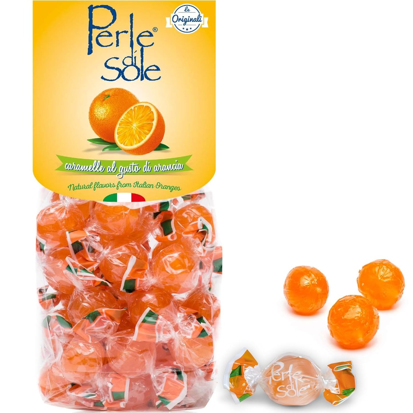 Perle di Sole Italian Orange Hard Candy Made in Italy - Italian Hard Candy Individually Wrapped - Orange Candies - Citrus Drops (7.05 oz | 200 g) Italian Gifts From Italy