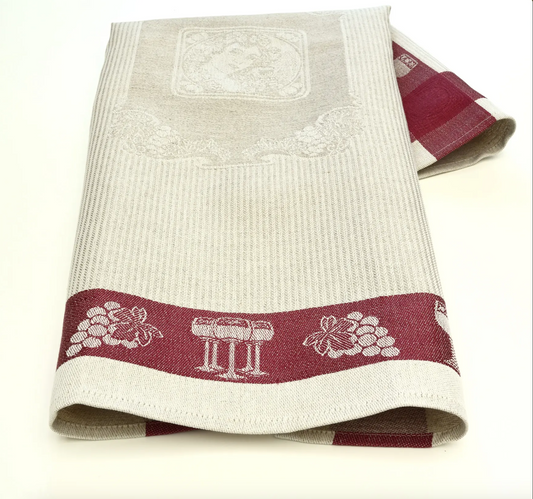 Wine Burgundy and Natural Linen and Cotton Tea Towel – 18″ x 28″