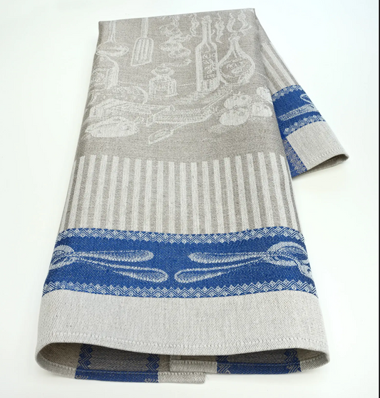 Pasta Linen and Cotton Tea Towel – 18″ x 28″ – Blue and Natural
