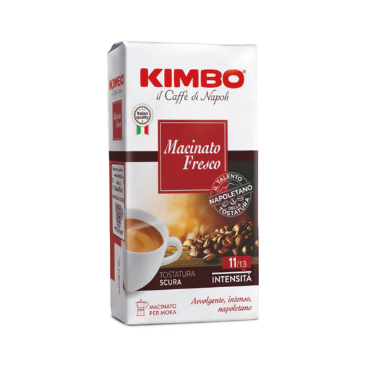 Kimbo Macinato Fresco Ground Coffee, Dark Roast 11/13 Intensity, Tostatura Scura 250g